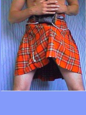 Men exposed in store kilts